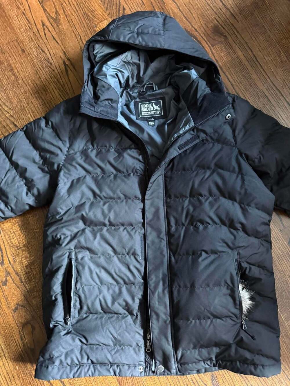 Eddie Bauer Down 650 Black Hooded Puffer Jacket Men's Size L